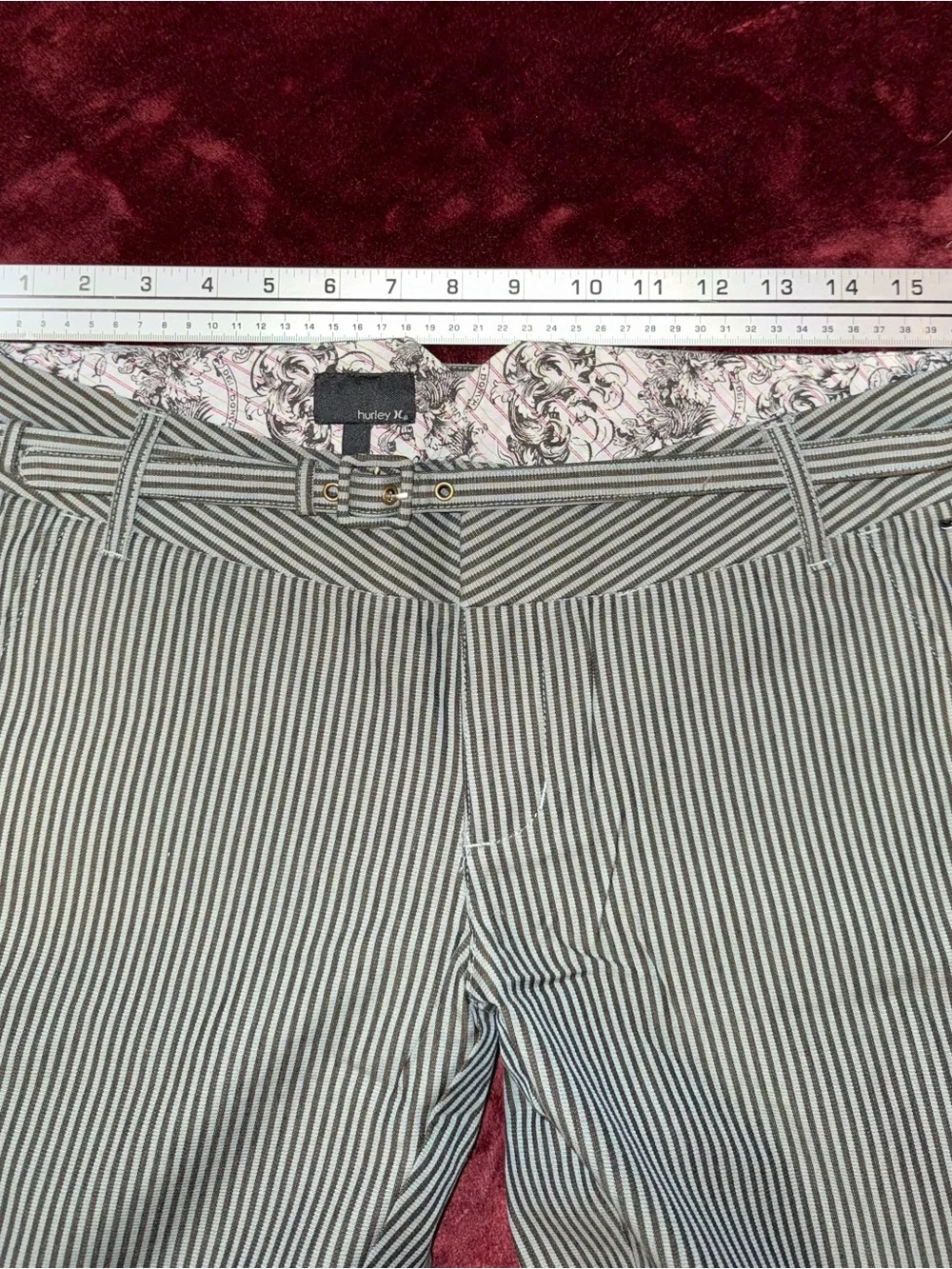 Hurley Green & Brownish Black Pin Stripe Pants Size 7 Low Rise Women's NWT